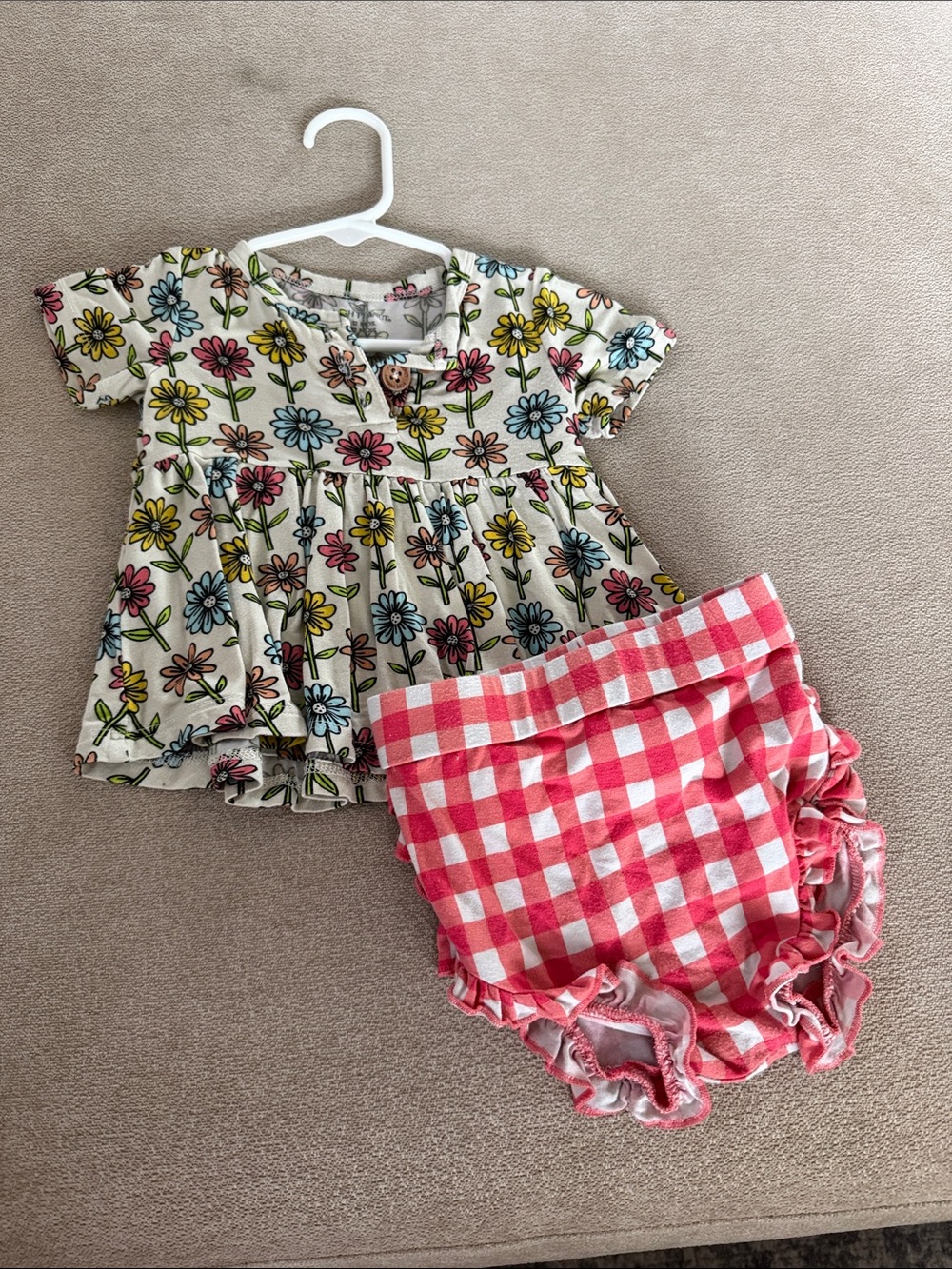 Posh peanut Floral Cotton Baby Top with Pink Gingham Bloomers
